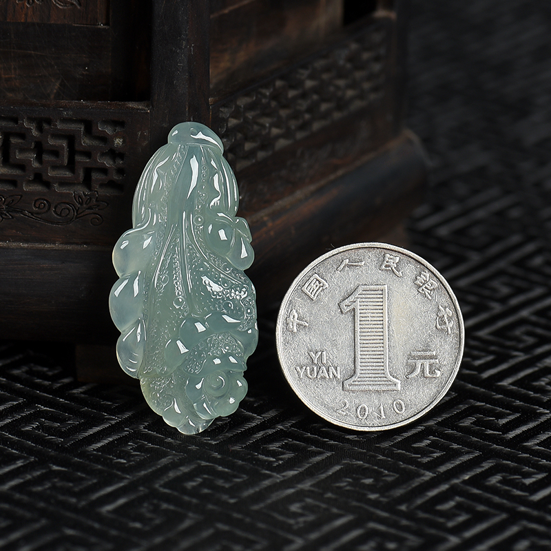 缅甸天然翡翠百财吊坠-红掌柜