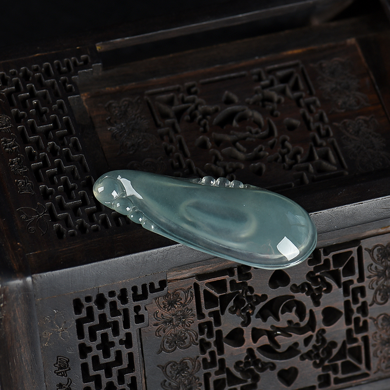 缅甸天然糯冰种翡翠福瓜吊坠-红掌柜