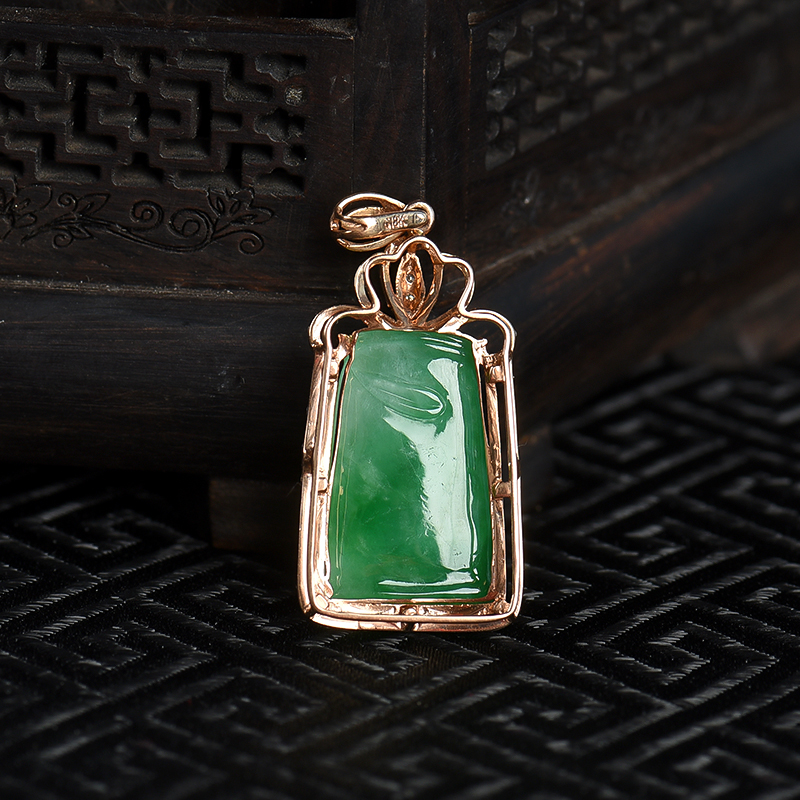 缅甸天然豆绿翡翠节节高升吊坠-红掌柜