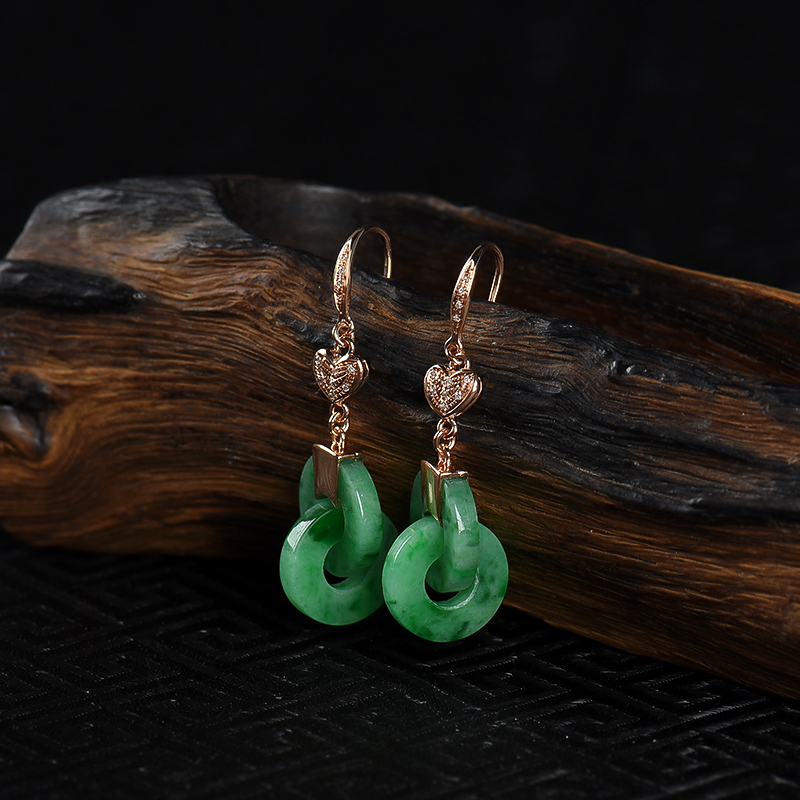 天然豆种飘翠翡翠平安扣耳坠-红掌柜