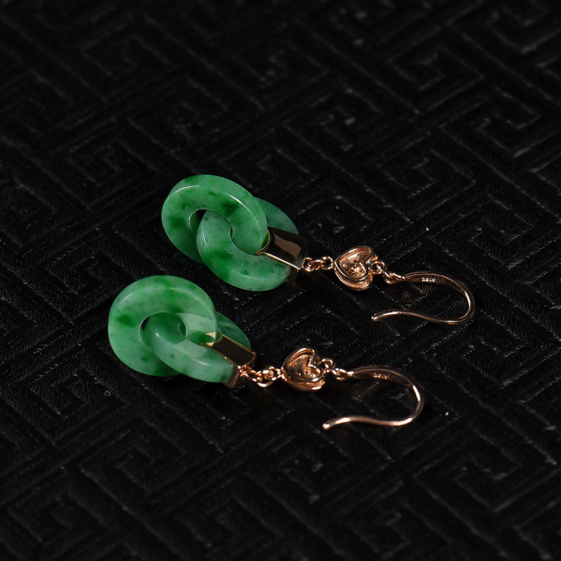 缅甸天然飘翠翡翠平安扣耳坠-红掌柜