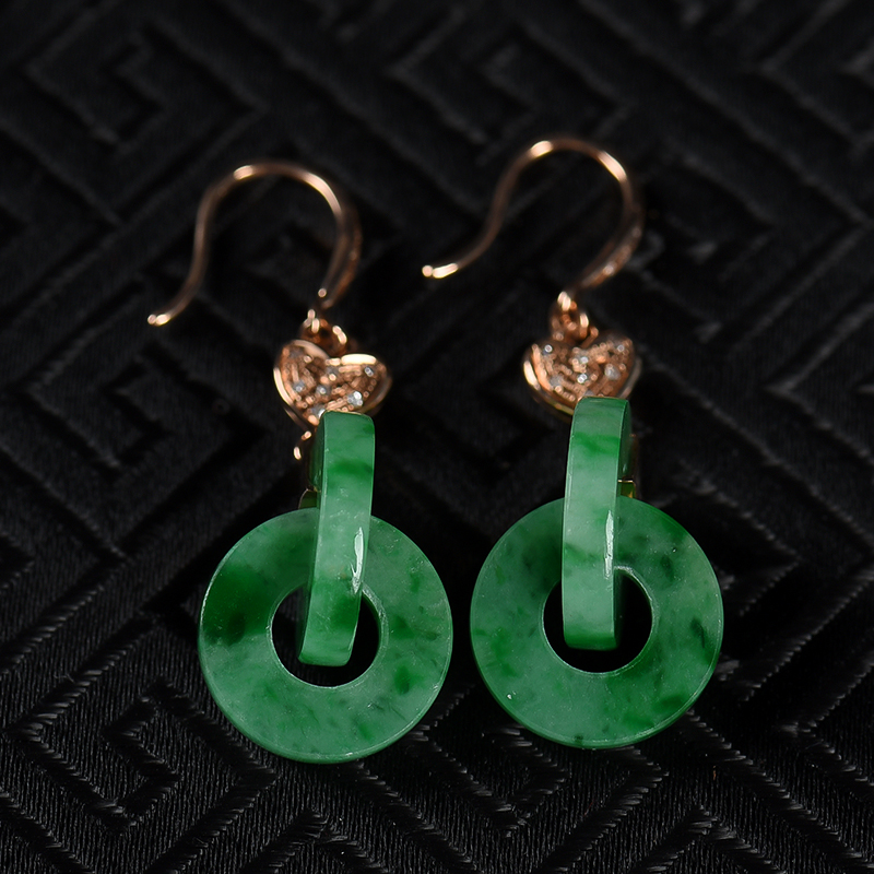 豆种飘翠翡翠平安扣耳坠-红掌柜