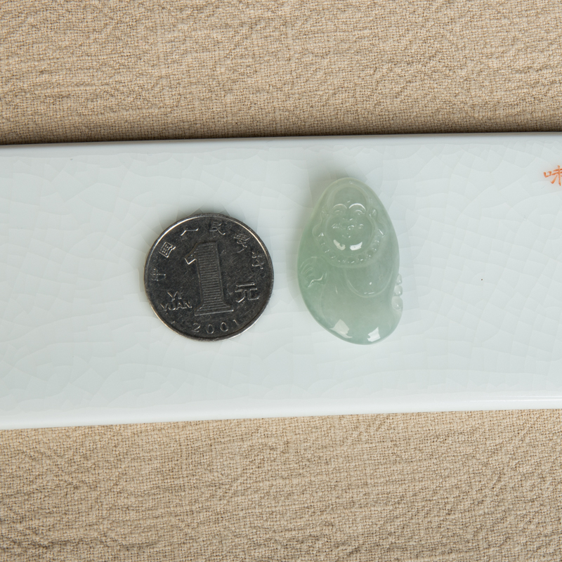 糯冰种浅绿翡翠弥勒佛吊坠-红掌柜