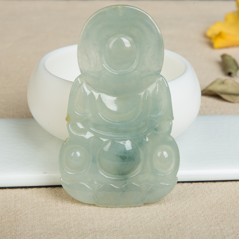 缅甸天然飘花翡翠观音吊坠-红掌柜