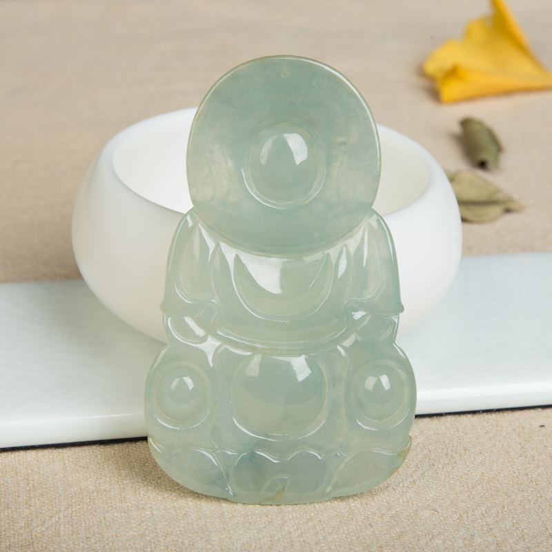 缅甸天然飘花翡翠观音吊坠-红掌柜