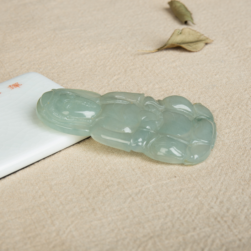 缅甸天然糯冰种翡翠观音吊坠-红掌柜