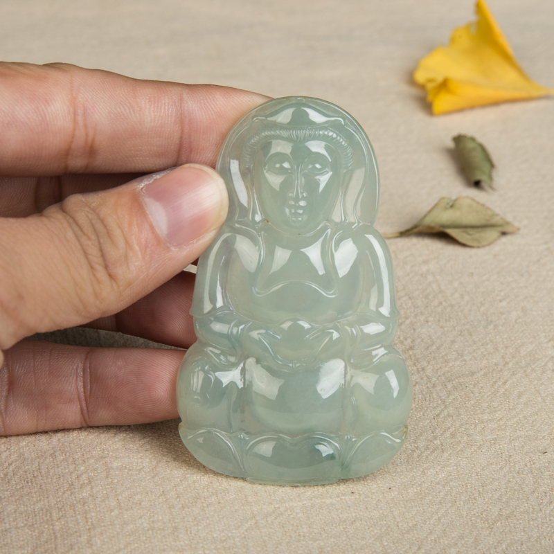 缅甸天然糯冰种飘花翡翠吊坠-红掌柜