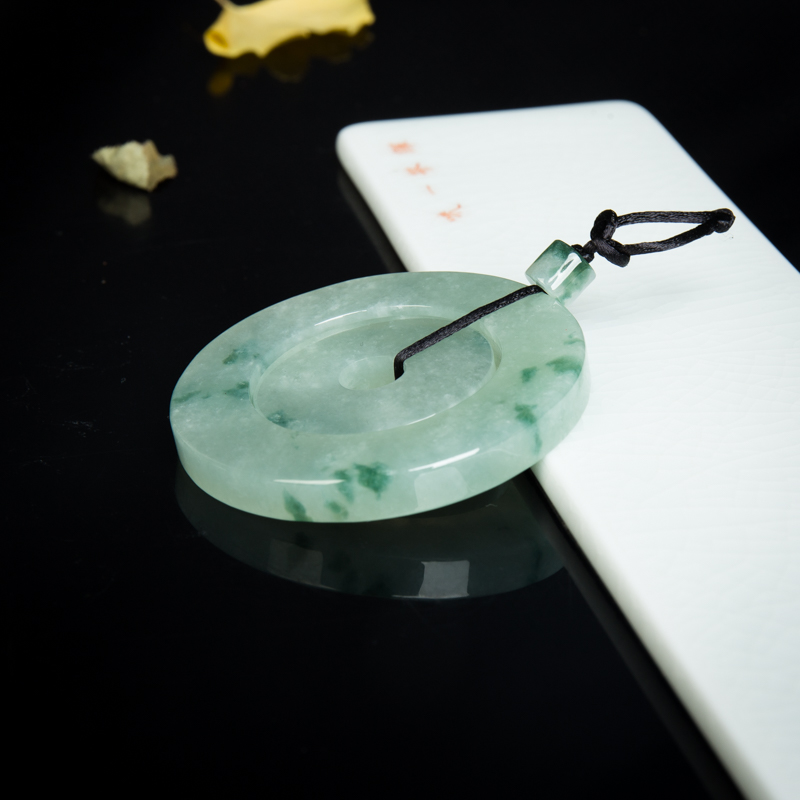 豆种飘花翡翠子母吊坠-红掌柜