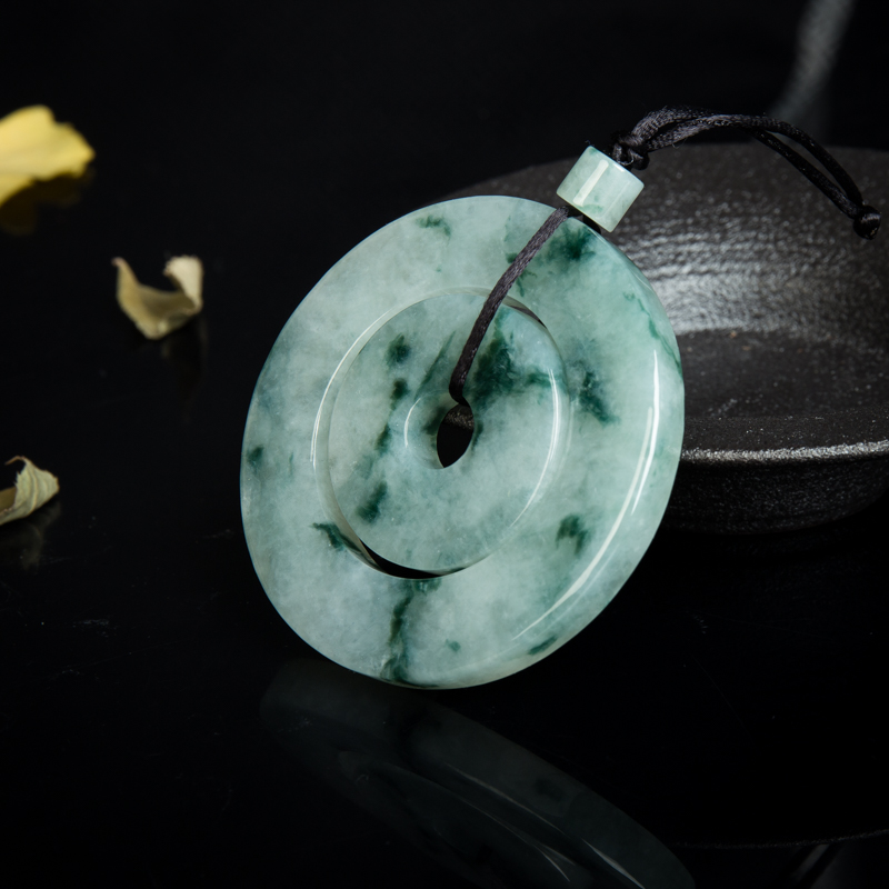 豆种飘花翡翠平安扣吊坠-红掌柜