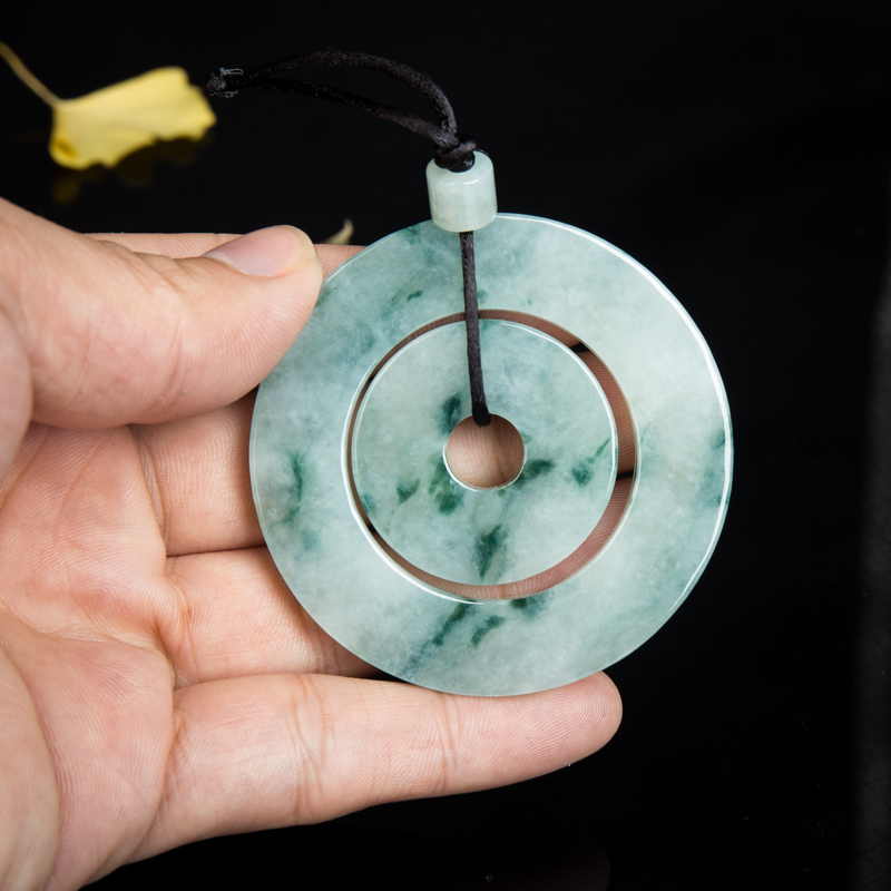 天然豆种飘花翡翠子母平安扣吊坠-红掌柜