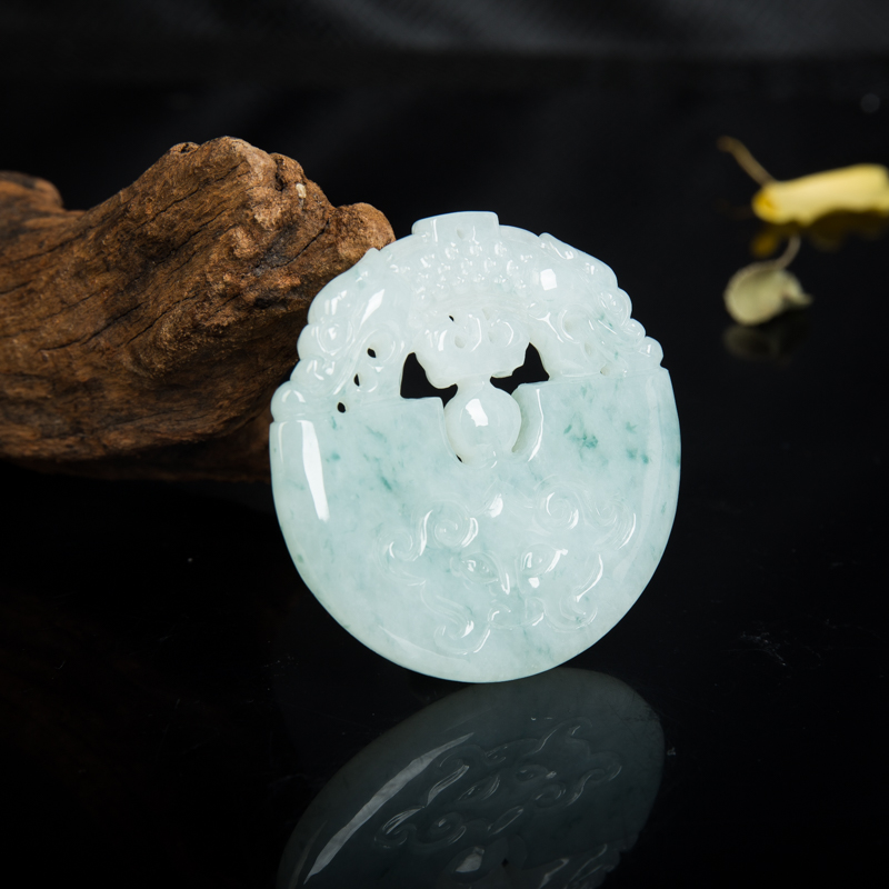 缅甸天然翡翠双龙戏珠吊坠-红掌柜