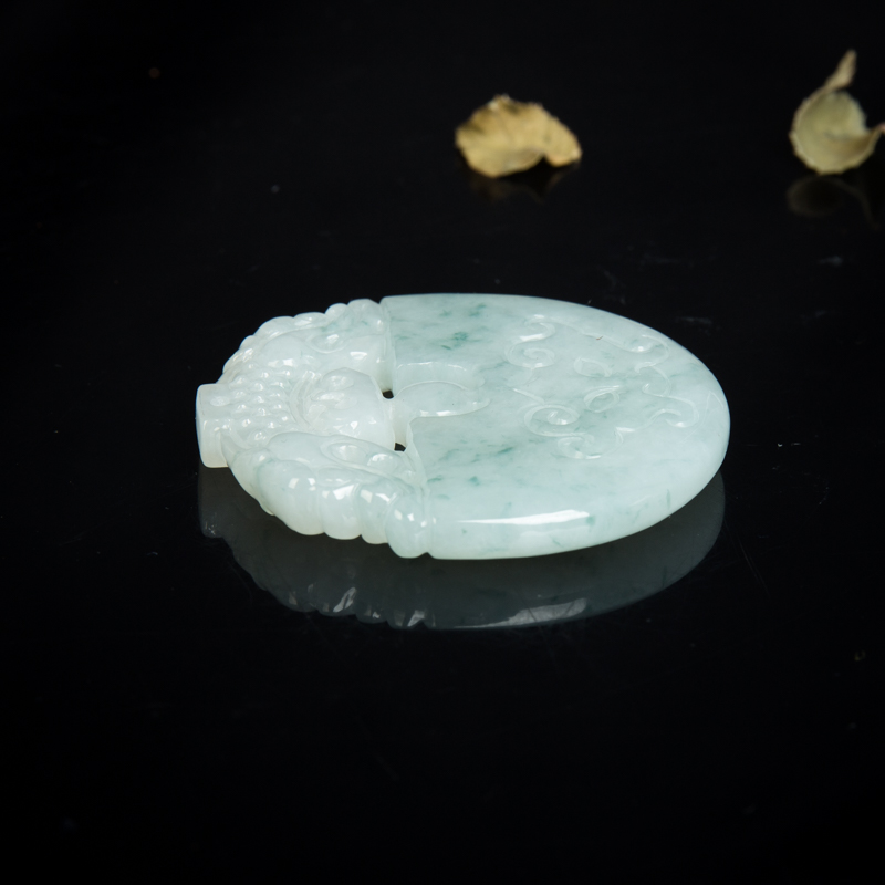 天然飘花翡翠双龙戏珠吊坠-红掌柜