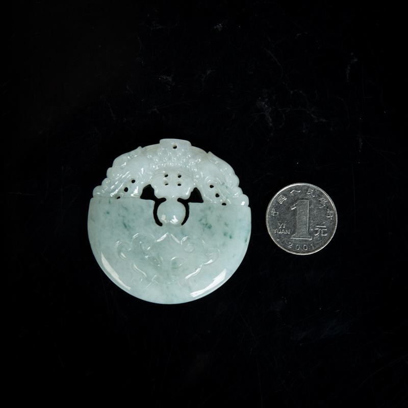 糯种飘花翡翠双龙戏珠吊坠-红掌柜