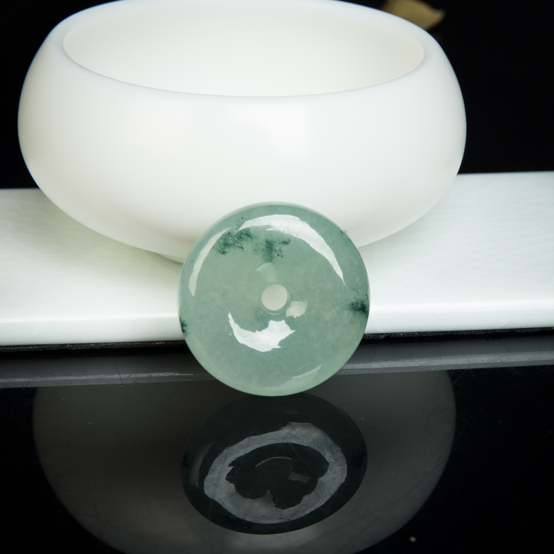 缅甸飘花翡翠平安扣吊坠-红掌柜