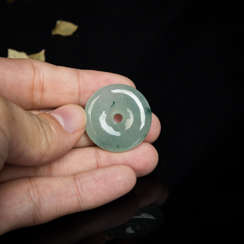 天然糯冰种飘花翡翠平安扣吊坠-红掌柜