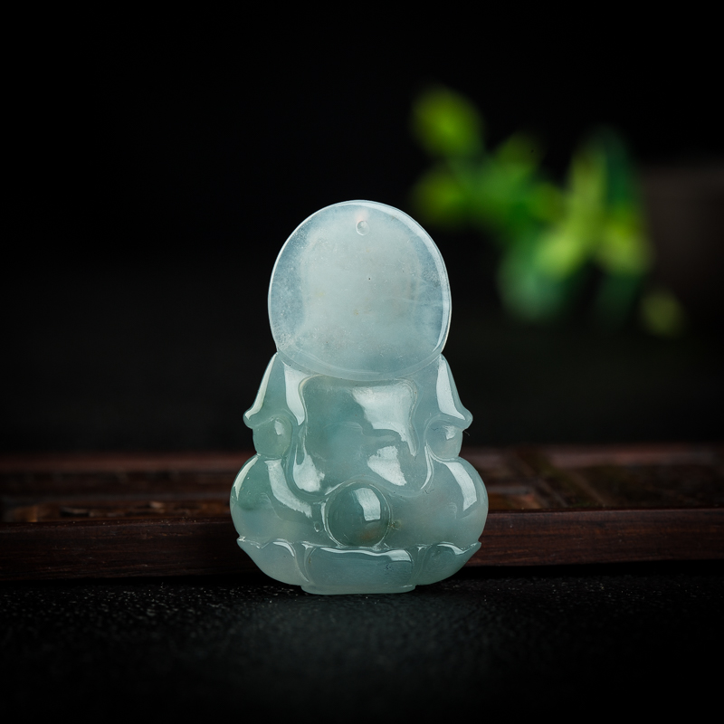 缅甸天然飘花翡翠观音吊坠-红掌柜