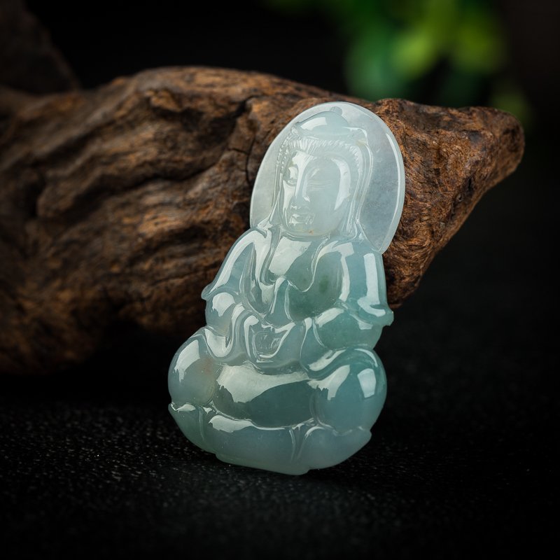 缅甸天然糯冰种飘花翡翠吊坠-红掌柜