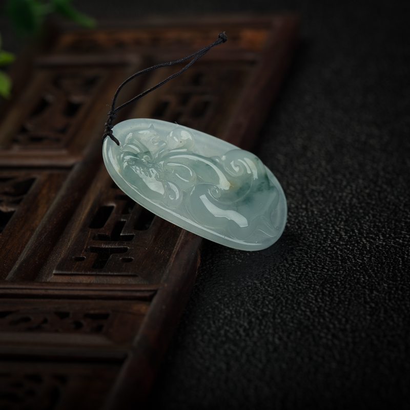 天然糯冰种飘花翡翠福寿如意吊坠-红掌柜
