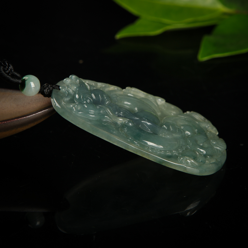 缅甸天然油青种翡翠辰龙吊坠-红掌柜