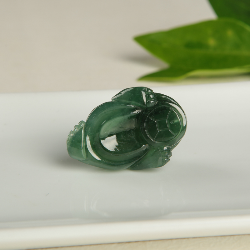 缅甸天然暗绿翡翠招财进宝吊坠-红掌柜