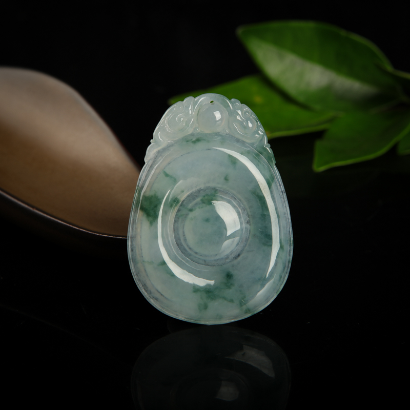 缅甸天然糯种飘花翡翠福贝吊坠-红掌柜