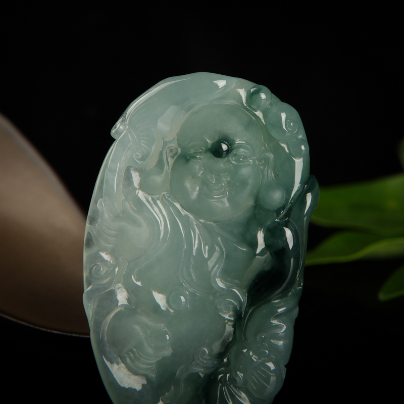 缅甸天然糯种飘花翡翠吊坠-红掌柜