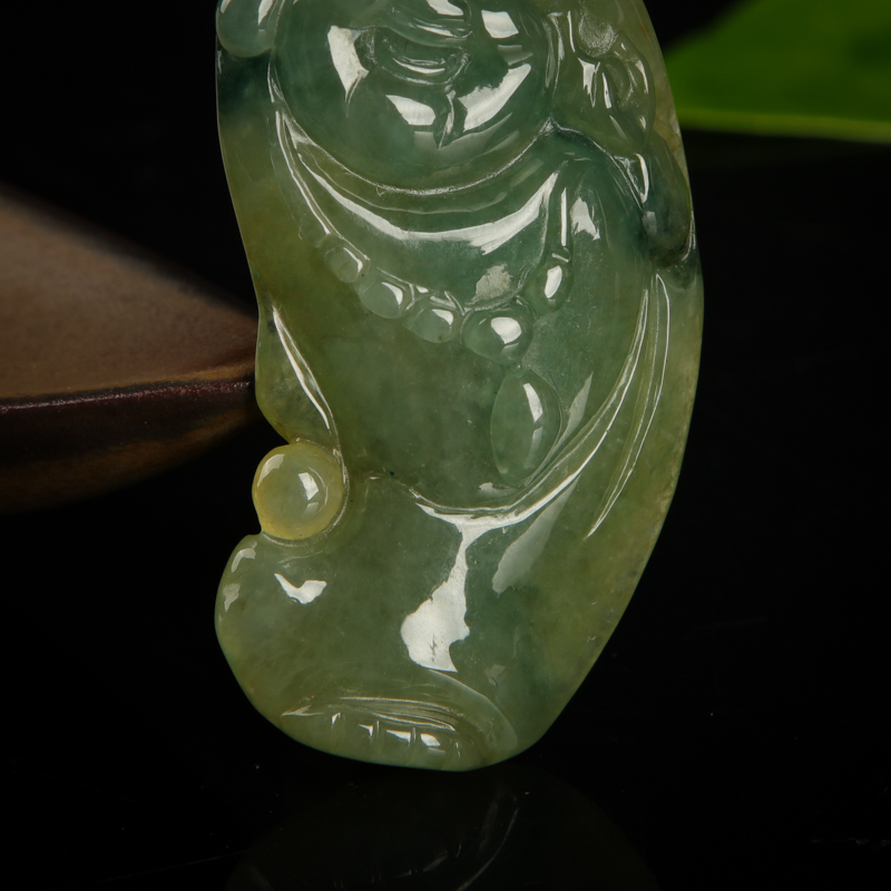 缅甸天然油青种飘花翡翠吊坠-红掌柜