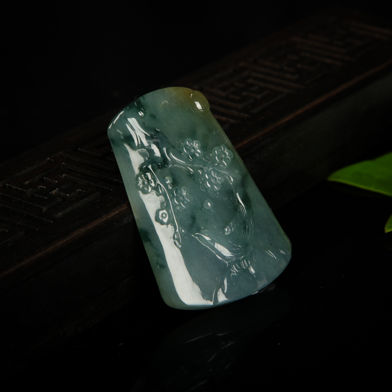 天然糯种飘花翡翠喜上眉梢吊坠-红掌柜