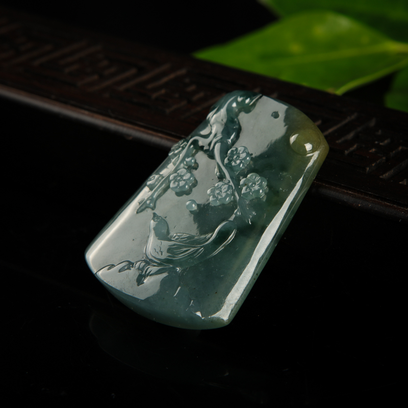 缅甸糯种飘花翡翠喜上眉梢吊坠-红掌柜