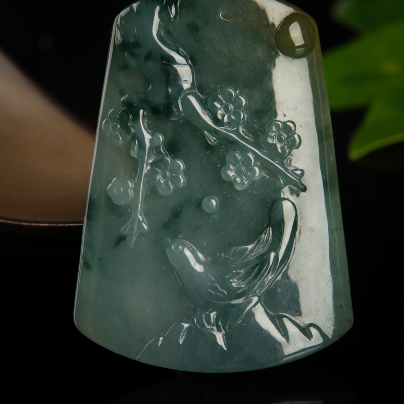 缅甸天然糯种飘花翡翠吊坠-红掌柜