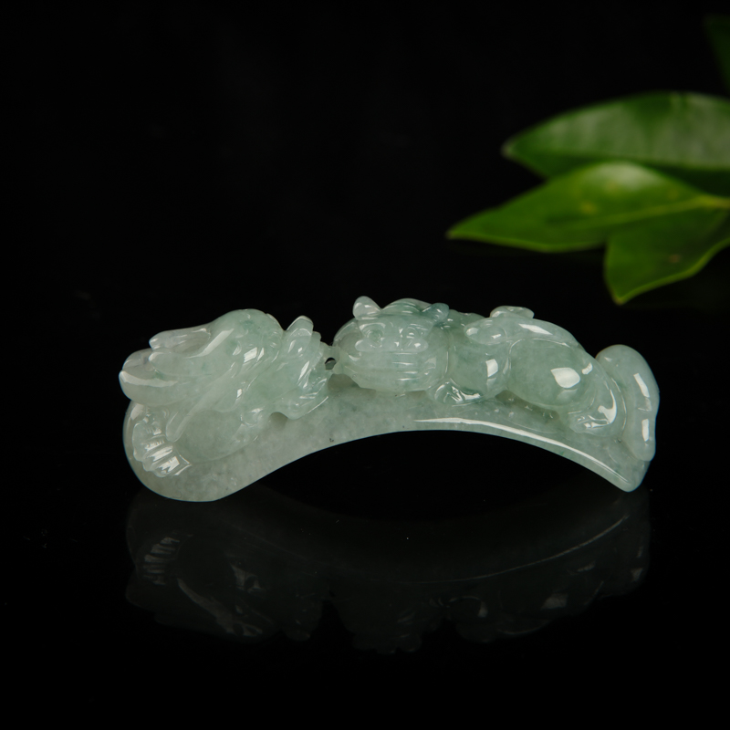 缅甸天然糯种飘花翡翠望子成龙吊坠-红掌柜