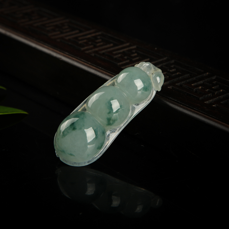 缅甸糯种飘花翡翠连中三元吊坠-红掌柜