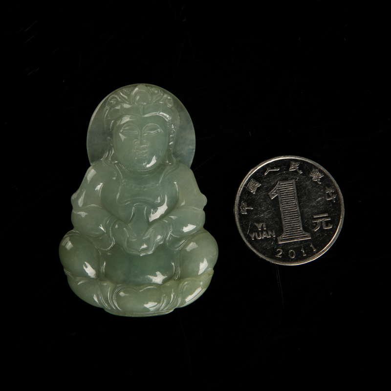 糯种灰绿翡翠观音吊坠-红掌柜