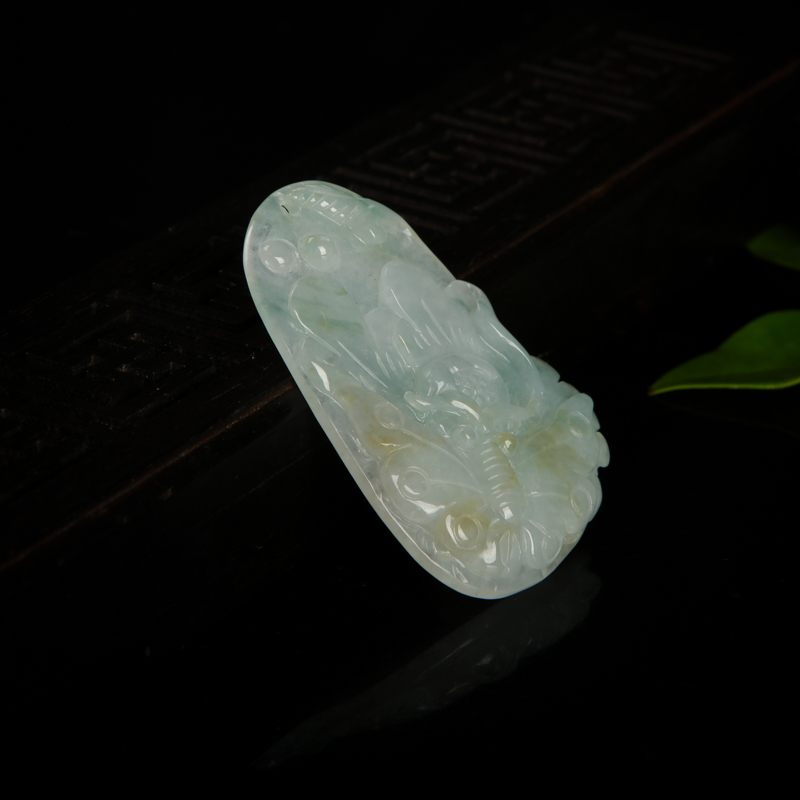 天然糯种飘花翡翠花开富贵吊坠-红掌柜