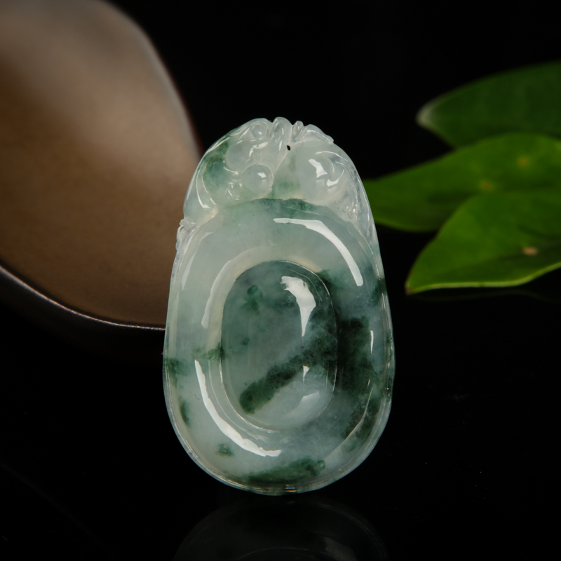 缅甸天然糯种飘花翡翠福贝吊坠-红掌柜