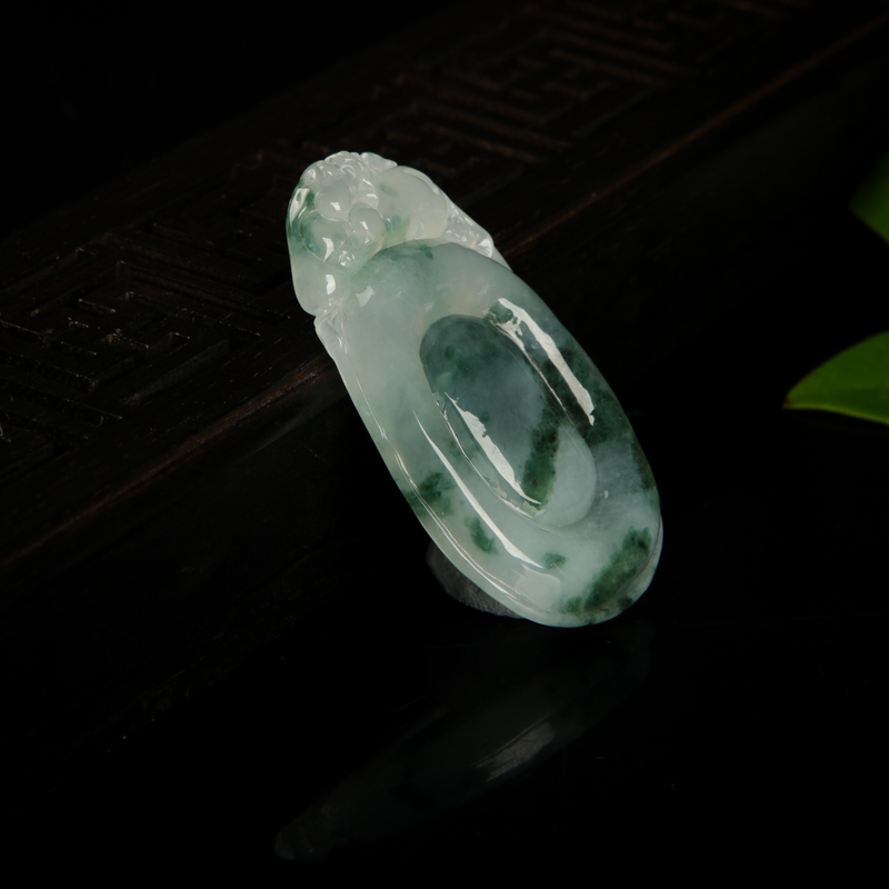 天然糯种飘花翡翠福贝吊坠-红掌柜