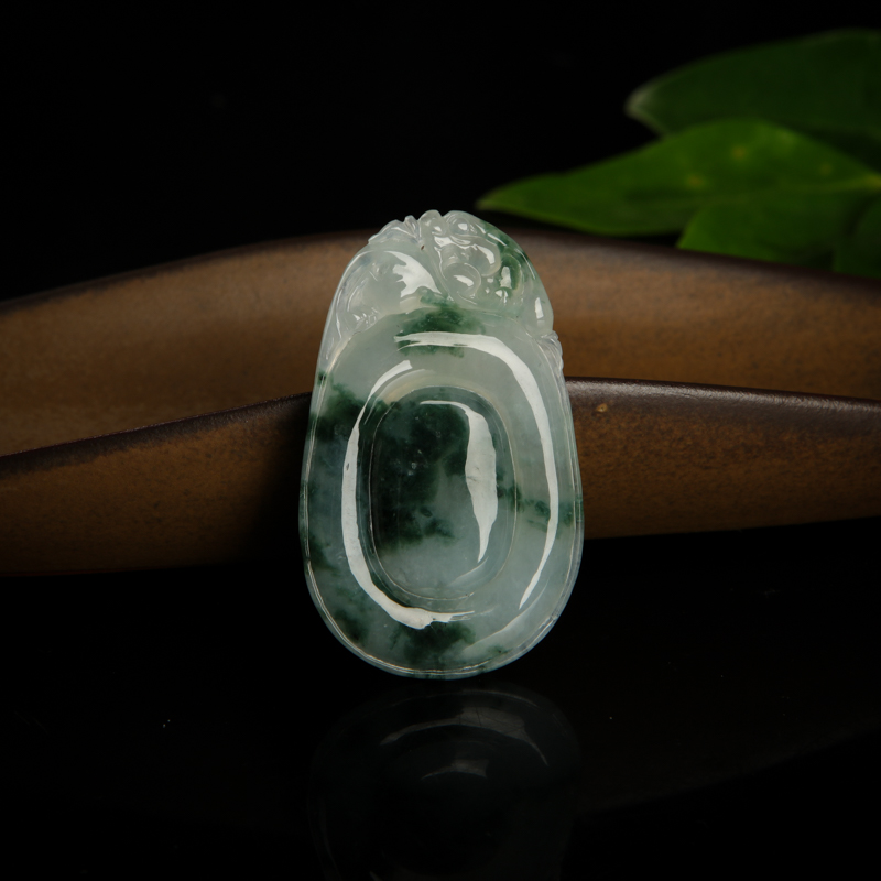 缅甸天然飘花翡翠福贝吊坠-红掌柜