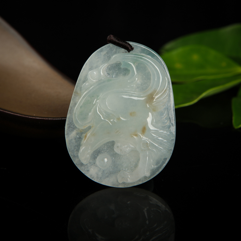 缅甸天然糯冰种飘花翡翠大展宏图吊坠-红掌柜