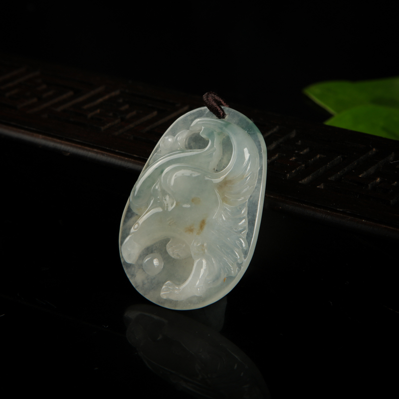 天然糯冰种飘花翡翠大展宏图吊坠-红掌柜