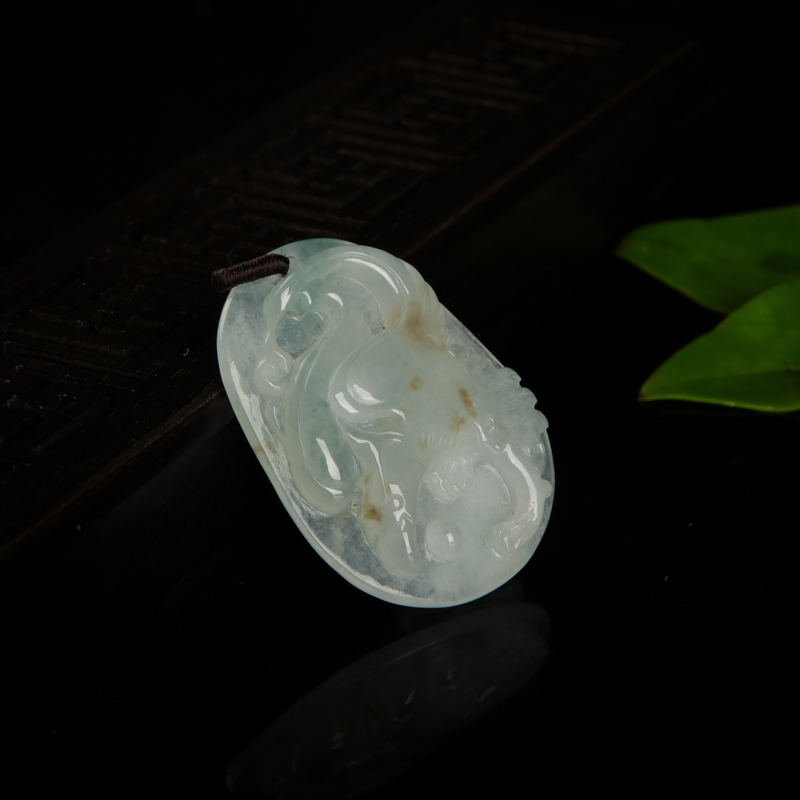 缅甸糯冰种飘花翡翠大展宏图吊坠-红掌柜