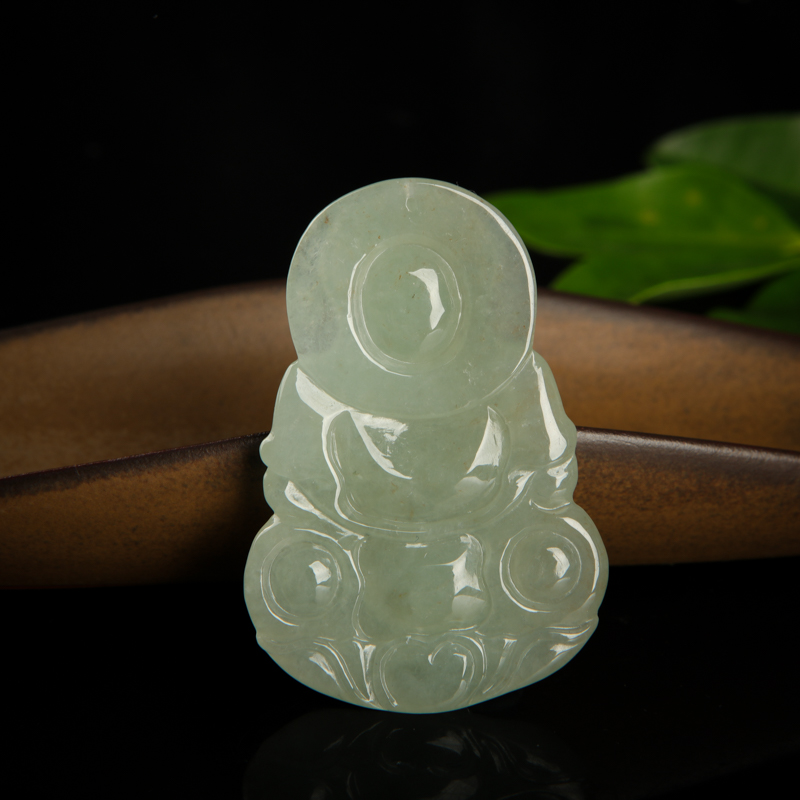 缅甸天然灰绿翡翠观音吊坠-红掌柜