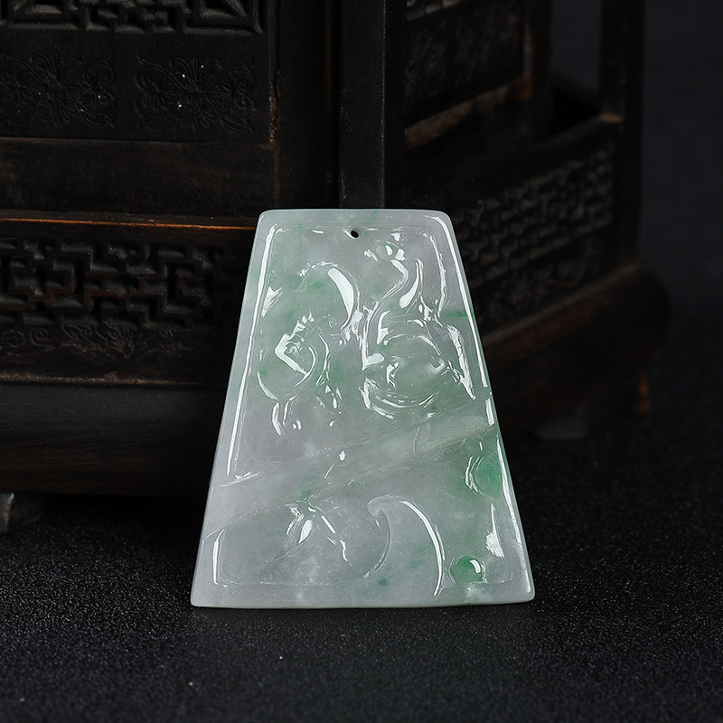 缅甸天然飘翠翡翠喜上枝头吊坠-红掌柜