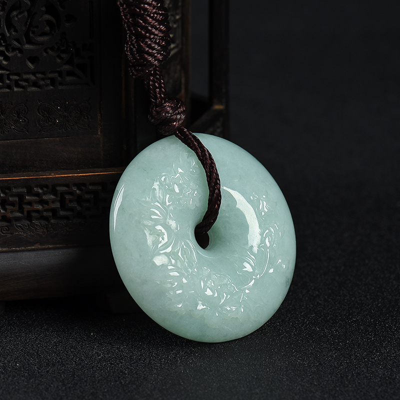 天然糯种浅绿翡翠花开富贵吊坠-红掌柜