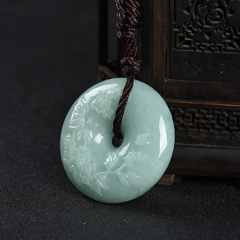 缅甸糯种浅绿翡翠花开富贵吊坠-红掌柜