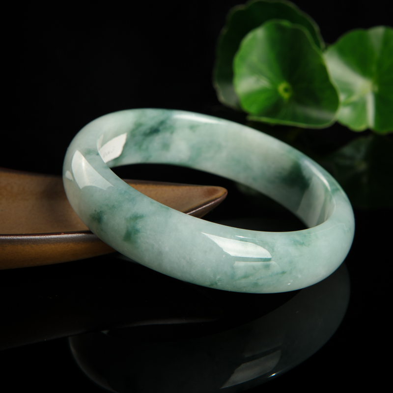 天然豆种飘花翡翠手镯-红掌柜