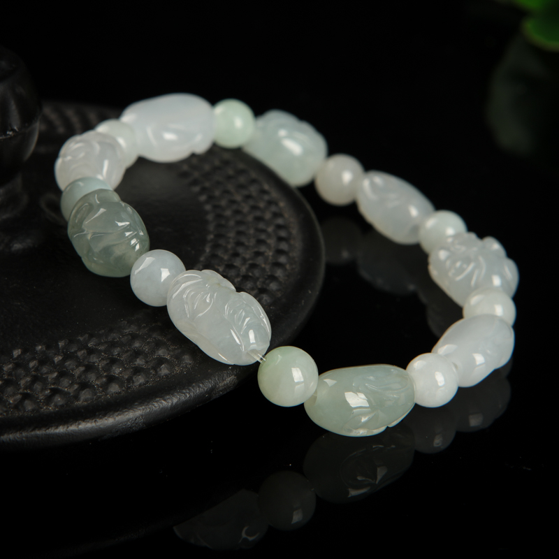 缅甸天然糯种翡翠单圈手串-红掌柜