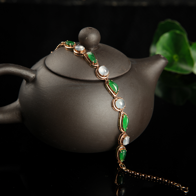 缅甸天然糯冰种翡翠手链-红掌柜