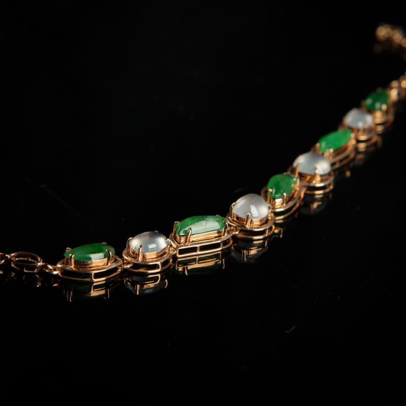 缅甸天然糯冰种翡翠手链-红掌柜