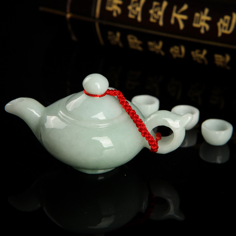 翡翠茶壶套装摆件-红掌柜