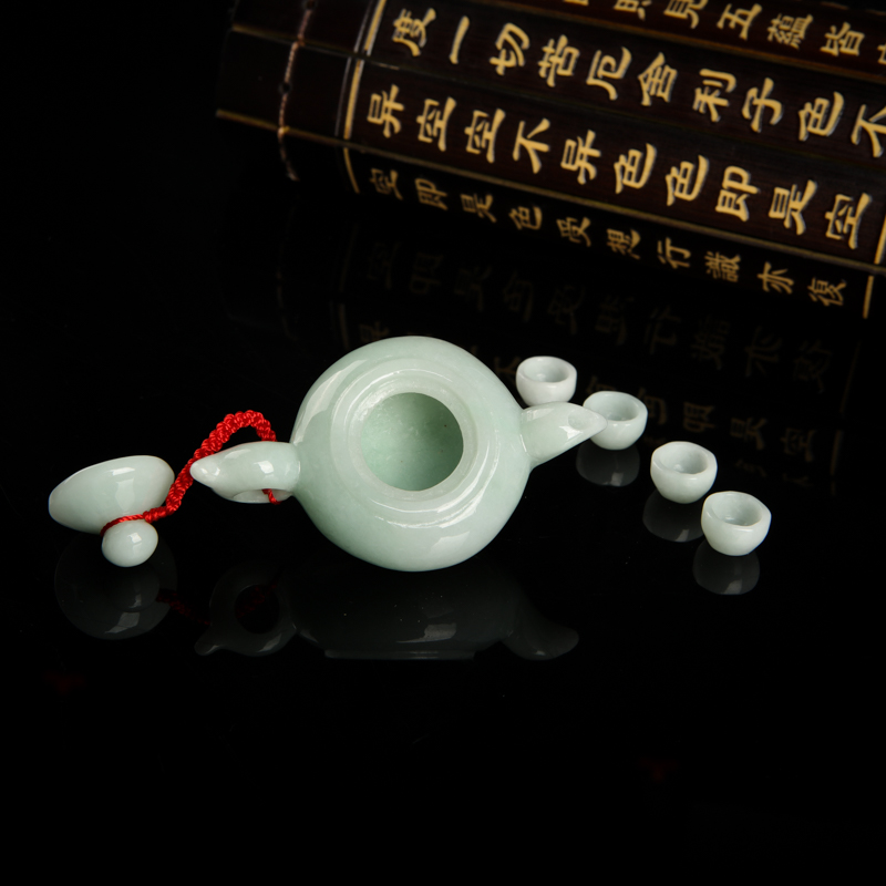 缅甸糯种翡翠茶壶套装摆件-红掌柜